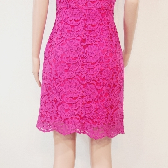 Alexia Admor Hot Pink Lace Dress Lined With Bow Back Details Size M - Picture 9 of 13